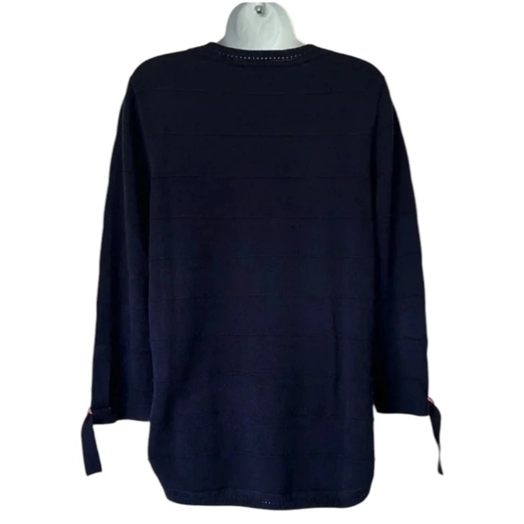 Lisa Todd navy pullover tie cuffs sweater cotton lightweight long sleeves Size L - Picture 2 of 9